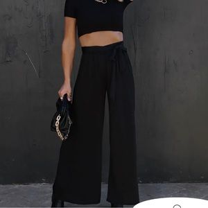 High waisted black stretchy wide leg pants